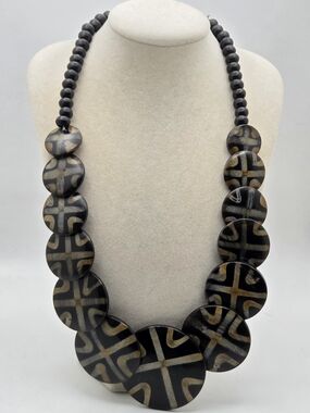 Vintage Kenyan Batik Bone Statement Necklace- 22"